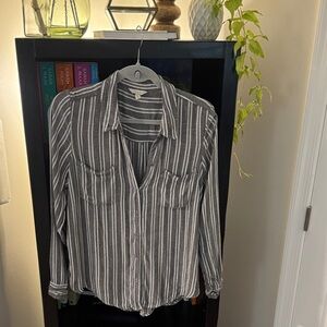 Striped Button-Up Shirt in Charcoal and White